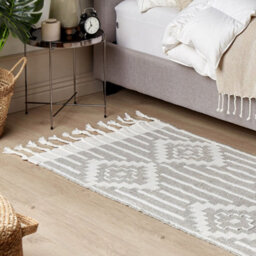 Wyld And Coco Indian-Style Grey And White Tasselled Area Rug 80 X 150 Cm - thumbnail 2