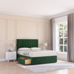 "Sloomy 4Ft6  Kansas Divan Bed Base Emerald Plush ,2 Drawers & 26"" Struts Headboard - Double"