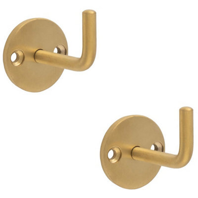 Loops 2 Pack - Slimline Single Coat Hook On Round Rose - 45mm Projection - Satin Brass Pvd - image 1