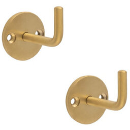 Loops 2 Pack - Slimline Single Coat Hook On Round Rose - 45mm Projection - Satin Brass Pvd