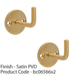 Loops 2 Pack - Slimline Single Coat Hook On Round Rose - 45mm Projection - Satin Brass Pvd - thumbnail 2
