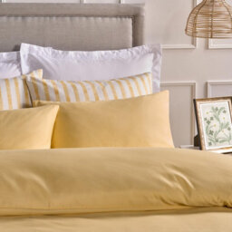 Ohs Plain Dyed Duvet Cover With Pillowcase Bedding Set, Lemon - Double - thumbnail 3