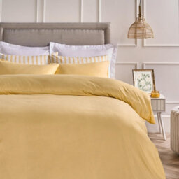 Ohs Plain Dyed Duvet Cover With Pillowcase Bedding Set, Lemon - Double - thumbnail 2