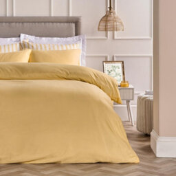 Ohs Plain Dyed Duvet Cover With Pillowcase Bedding Set, Lemon - Double - thumbnail 1