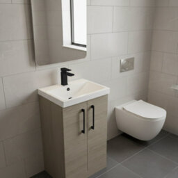 Balterley Bramshall Modern Bathroom 2 Soft Close Door & Mid-Edge Vanity Unit Basin, Solace Oak, 500mm - thumbnail 4