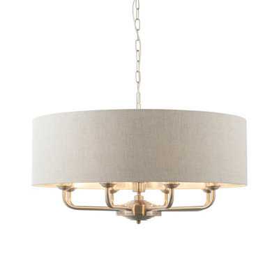 Anson Lighting Haywood Brushed Chrome With Natural Linen Shade Classic Modern 8 Light Ceiling Pendant - image 1