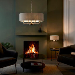 Anson Lighting Haywood Brushed Chrome With Natural Linen Shade Classic Modern 8 Light Ceiling Pendant - thumbnail 3