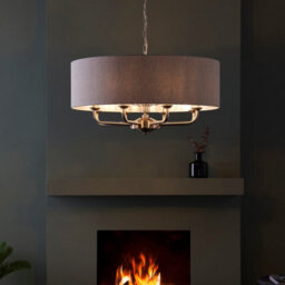 Anson Lighting Haywood Brushed Chrome With Natural Linen Shade Classic Modern 8 Light Ceiling Pendant - thumbnail 2