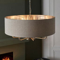 Anson Lighting Haywood Brushed Chrome With Natural Linen Shade Classic Modern 8 Light Ceiling Pendant - thumbnail 5