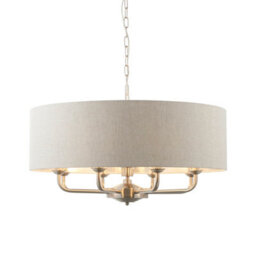Luminosa Lighting Luminosa Highclere Single Shade Pendant Ceiling Lamp, Brushed Chrome Plate, Natural Linen