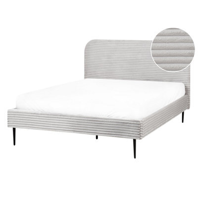 Beliani Bed Corduroy Flayat 140 X 200 Cm (Eu Double) Light Grey - image 1
