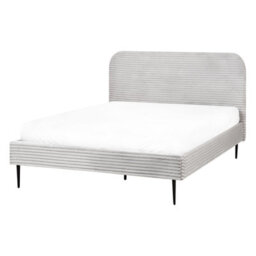 Beliani Bed Corduroy Flayat 140 X 200 Cm (Eu Double) Light Grey - thumbnail 4