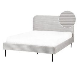 Beliani Bed Corduroy Flayat 140 X 200 Cm (Eu Double) Light Grey - thumbnail 1