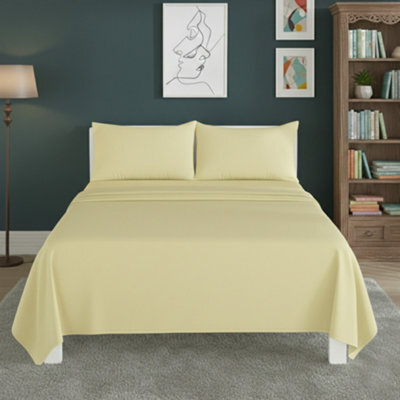 Easy Care Flat Bed Sheet Polycotton Durable Low Maintenance Bedding Lemon - image 1