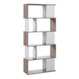 Wyld Haus Taichung 5-Shelf Hickory Effect And White Asymmetrical Bookcase - thumbnail 3