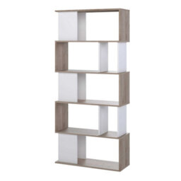 Wyld Haus Taichung 5-Shelf Hickory Effect And White Asymmetrical Bookcase - thumbnail 6
