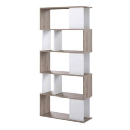 Wyld Haus Taichung 5-Shelf Hickory Effect And White Asymmetrical Bookcase - thumbnail 5