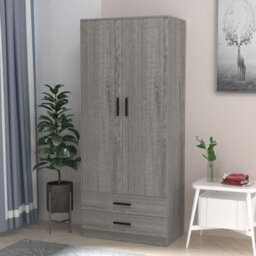 Urbnliving 180Cm Tall Wooden 2 Door Wardrobe Ash Grey Carcass And Ash Grey Drawers With 2 Drawers Bedroom Storage Hanging Bar - thumbnail 1
