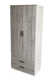 Urbnliving 180Cm Tall Wooden 2 Door Wardrobe Ash Grey Carcass And Ash Grey Drawers With 2 Drawers Bedroom Storage Hanging Bar - thumbnail 2