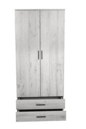 Urbnliving 180Cm Tall Wooden 2 Door Wardrobe Ash Grey Carcass And Ash Grey Drawers With 2 Drawers Bedroom Storage Hanging Bar - thumbnail 4