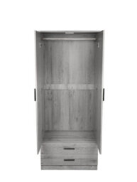 Urbnliving 180Cm Tall Wooden 2 Door Wardrobe Ash Grey Carcass And Ash Grey Drawers With 2 Drawers Bedroom Storage Hanging Bar - thumbnail 6