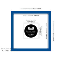 "8X8"" Blue Picture Frame - 8X8"" Square Frame With 5X5"" Mount For 8X8""/5X5"" Pictures Art Deco Style Room Decor, 1 Pack" - thumbnail 2