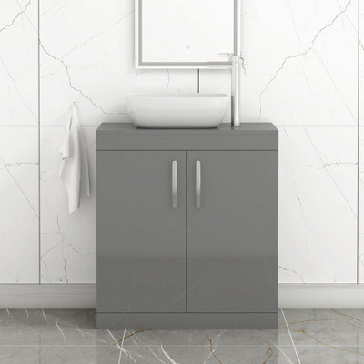 Royal Bathrooms Turin 800mm Floor Standing Vanity Unit 2 Door Indigo Grey Gloss & Countertop Basin - Elva - image 1