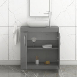 Royal Bathrooms Turin 800mm Floor Standing Vanity Unit 2 Door Indigo Grey Gloss & Countertop Basin - Elva - thumbnail 3