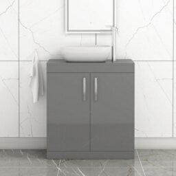 Royal Bathrooms Turin 800mm Floor Standing Vanity Unit 2 Door Indigo Grey Gloss & Countertop Basin - Elva - thumbnail 1
