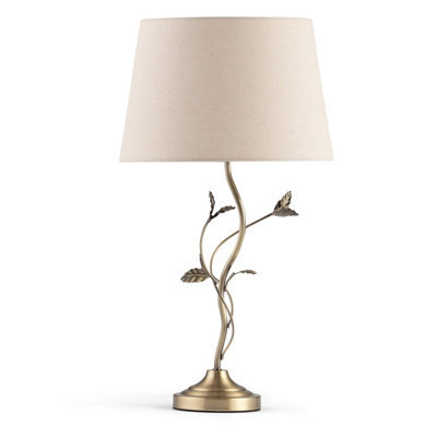 Lighting Supermarket Leaf Antique Brass Table Lamp With Natural Linen Shade - image 1