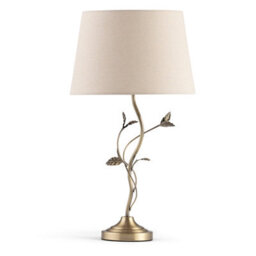 Lighting Supermarket Leaf Antique Brass Table Lamp With Natural Linen Shade - thumbnail 1