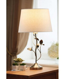 Lighting Supermarket Leaf Antique Brass Table Lamp With Natural Linen Shade - thumbnail 5
