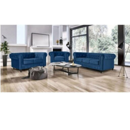 BlissFurniture Ltd Velvet Chesterfield Sofa Suite Armchair 2 & 3 Seater Sofa Set Plush Velvet Upholstery Foam Seat Cushions Scroll Arms In Blue