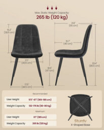 LEDREM Dining Chairs Set Of 2, Kitchen Chairs, Metal Frame, Adjustable Feet, Chenille Fabric, Glacier-Textured Synthetic Leather, Grey - thumbnail 4