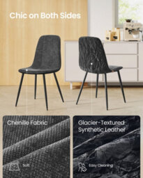 LEDREM Dining Chairs Set Of 2, Kitchen Chairs, Metal Frame, Adjustable Feet, Chenille Fabric, Glacier-Textured Synthetic Leather, Grey - thumbnail 5