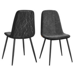 LEDREM Dining Chairs Set Of 2, Kitchen Chairs, Metal Frame, Adjustable Feet, Chenille Fabric, Glacier-Textured Synthetic Leather, Grey - thumbnail 2