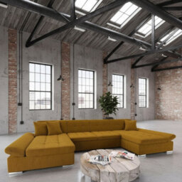 Alia Living Room Sleeper Corner Sofa Polyurethane Foam Wave Spring Wood Frame 360X160X75Cm Mustard - thumbnail 1
