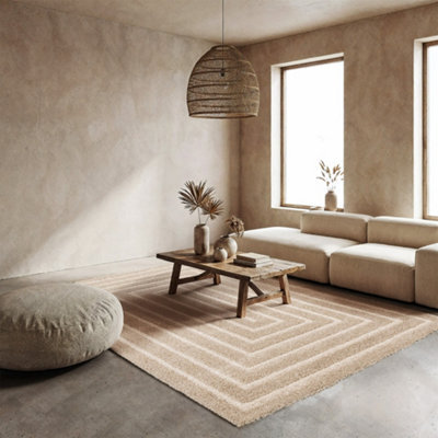 Sweeek - Indoor Rug With Beige And Cream Rectangle Pattern 150X80 Cm - Silo - image 1