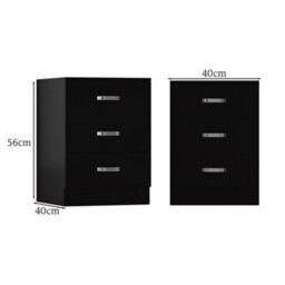 Fwstyle Tunis Black 3 Drawer Chest Of Drawers Modern Bedroom Furniture (H) 56Cm (W) 40Cm (D) 40Cm - thumbnail 8