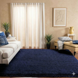 Ameha Navy Shaggy Rug 140X200Cm, Modern Area Rugs Non-Slip Soft Thick And Fluffy Living Room And Living Area Rug