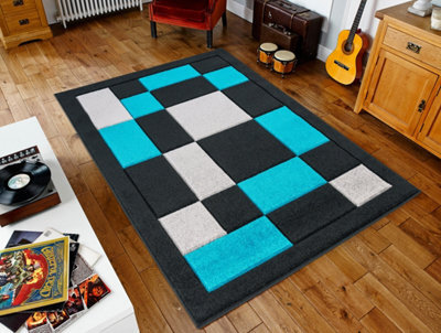 Smart Living Modern Thick Havana Carved Area Rug, Living Room Carpet, Kitchen Floor, Bedroom Soft Rugs 200Cm X 290Cm - Black Teal