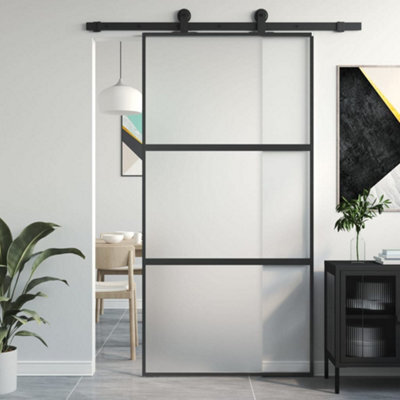 Berkfield Sliding Door Black 102.5X205 Cm Tempered Glass And Aluminium - image 1