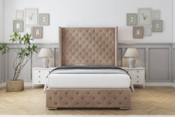 "Sloomy Arundel Mink Naples Bed Frame With 50""  Upholstered Wingback Headboard 5' King" - thumbnail 1