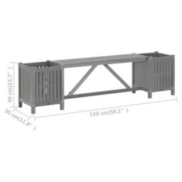 Berkfield Garden Bench With 2 Planters 150Cm Solid Acacia Wood Grey - thumbnail 6