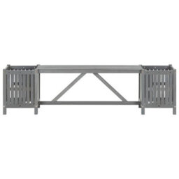 Berkfield Garden Bench With 2 Planters 150Cm Solid Acacia Wood Grey - thumbnail 2