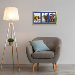AK Frames 40X20Cm Gold Sleek Multi Photo Frame With Blue Mount - Holds 3 Apertures (3X) 6X4 Photos - thumbnail 3