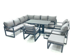 Fimous 13 Seater Outdoor Aluminum Garden Furniture Set Corner Sofa 3 Chair 3 Footstools Adjustable Height Table Sets Dark Grey - thumbnail 1