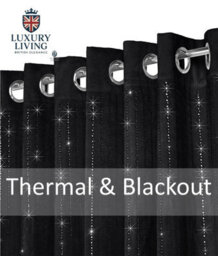 Luxury Living Triple Woven Blackout Velvet Ring Top Curtains With Cascading Diamante Studs 117Cm X 229Cm Black - thumbnail 2