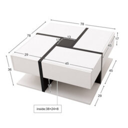 Matteo Modern Square Coffee Table With 4 Drawers And Storage Shelf - Black And White High Gloss - thumbnail 3