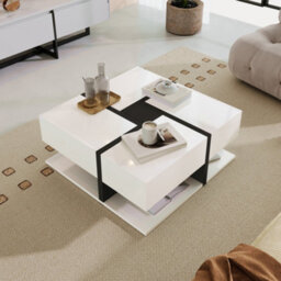 Matteo Modern Square Coffee Table With 4 Drawers And Storage Shelf - Black And White High Gloss - thumbnail 7